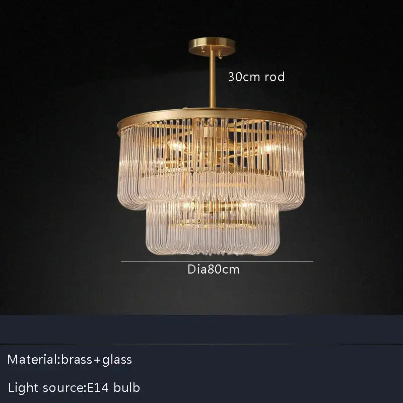 Minimalist brass glass bar chandelier with cascading crystal rods for elegant living room decorbites brass glass design