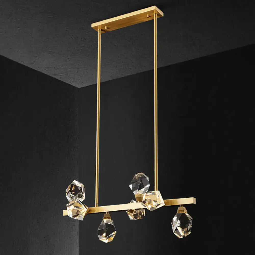 Minimalist brass led gemstone dining room ceiling light with gold-toned crystals suspended from slender rods