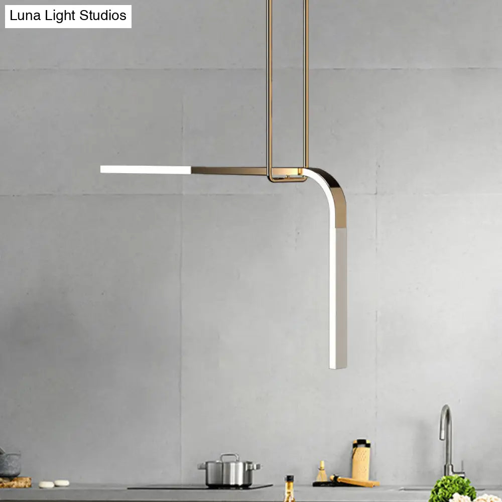 Minimalist Brass LED Pendant Lamp for Dining Table with Metallic Bend