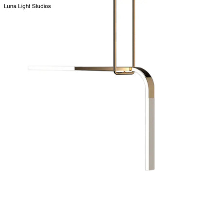 Minimalist Brass LED Pendant Lamp for Dining Table with Metallic Bend