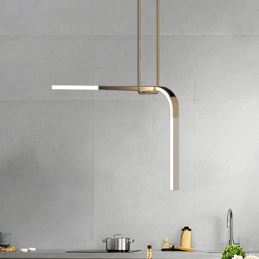 Minimalist Brass LED Pendant Lamp for Dining Table with Metallic Bend