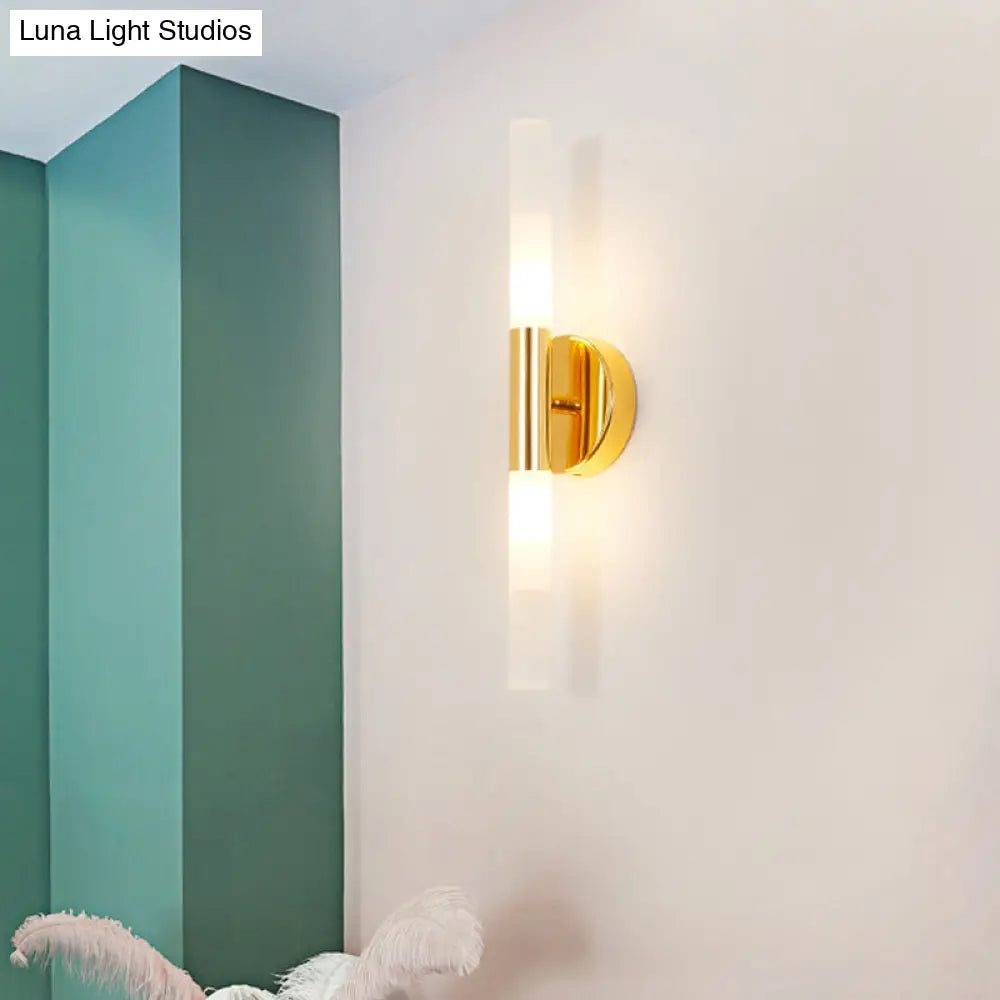 DecorBites™ DecorBites™ Minimalist Brass LED Wall Sconce with White Glass Tubular Design