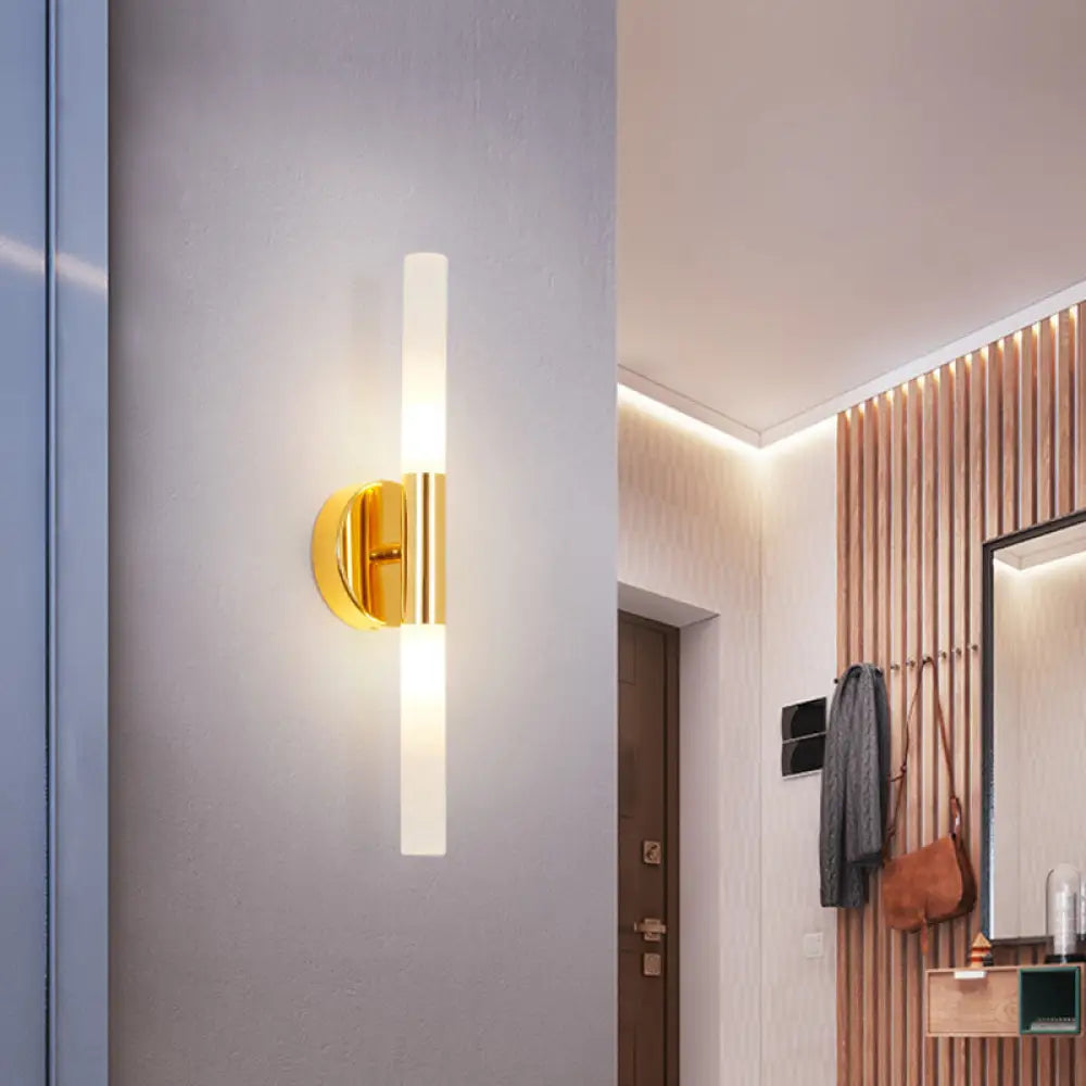DecorBites™ DecorBites™ Minimalist Brass LED Wall Sconce with White Glass Tubular Design