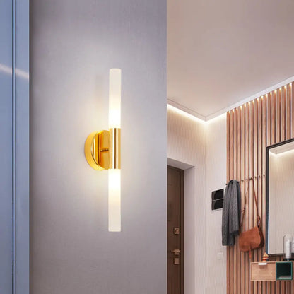 DecorBites™ DecorBites™ Minimalist Brass LED Wall Sconce with White Glass Tubular Design
