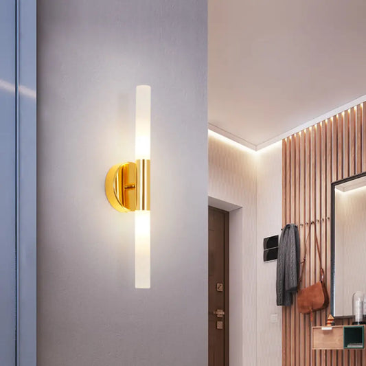 DecorBites™ DecorBites™ Minimalist Brass LED Wall Sconce with White Glass Tubular Design