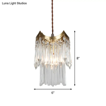 Minimalist Brass Pendulum Light with Crystal Prism and Tube Design - 2-Tier Hanging Ceiling Lamp