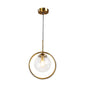 Minimalist Brass Plated Ball Drop Pendant Light with Clear Glass and Ring Decoration