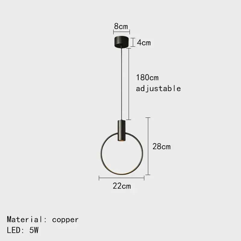 Black copper ring pendant light with adjustable 180cm hanging length and circular design for minimalist brass ring chandelier decorbites brass ring