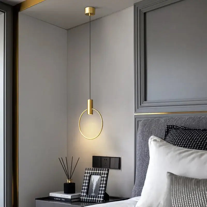 Minimalist brass ring chandelier in gold brass ring pendant light design for bedroom decorbites lighting solution