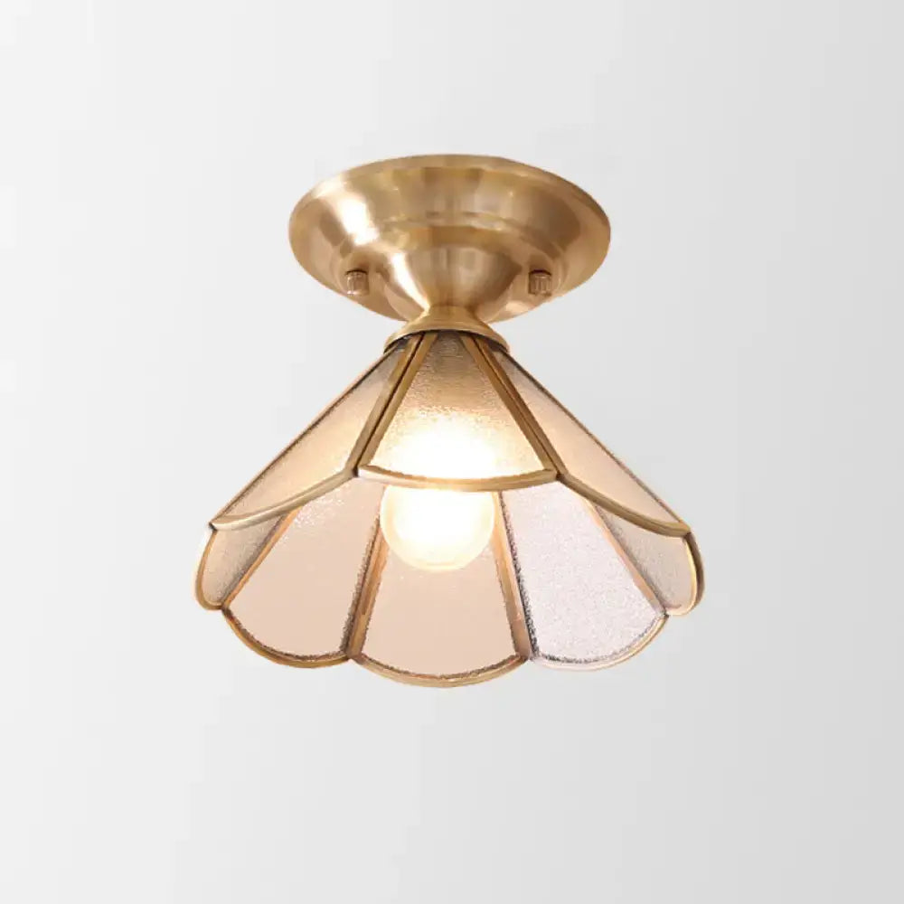 Decorbites minimalist brass flush mount light with scalloped metal and single bulb flush mount frosted glass shade