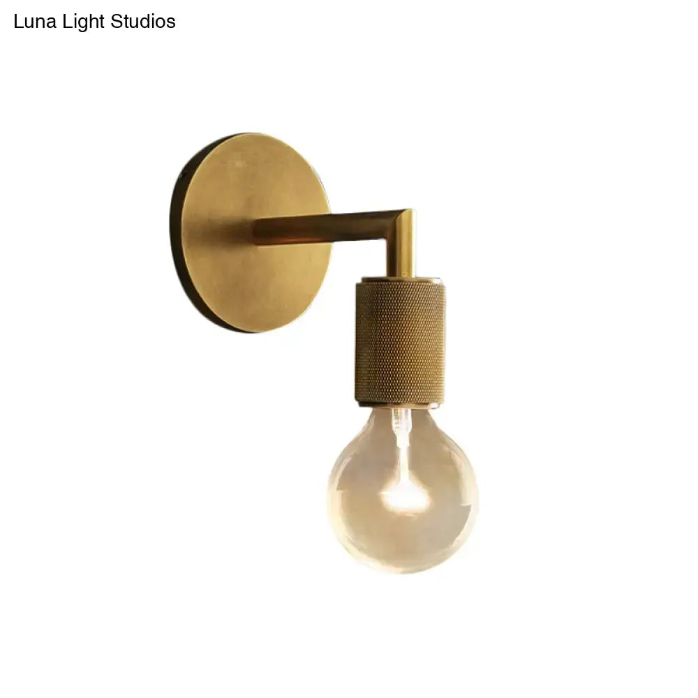 Decorbites™ minimalist bronze wall sconce with brass finish textured accent and exposed light bulb or glass shade options