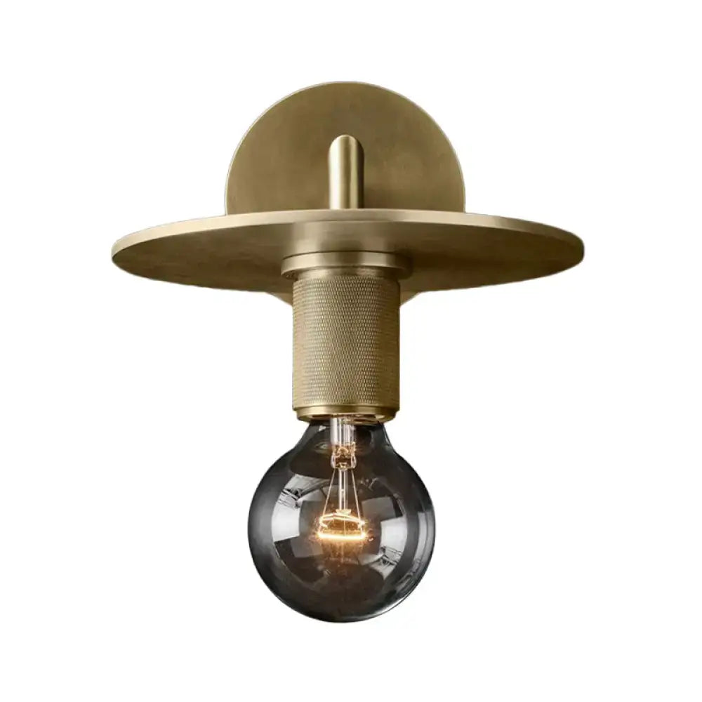 Decorbites minimalist bronze wall sconce with brass finish textured stem and dark-tinted glass shade light bulb