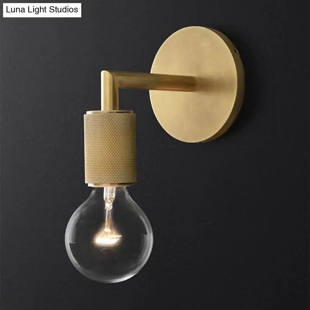 Decorbites minimalist bronze wall sconce with brass finish textured accent and exposed light bulb with glass shade options