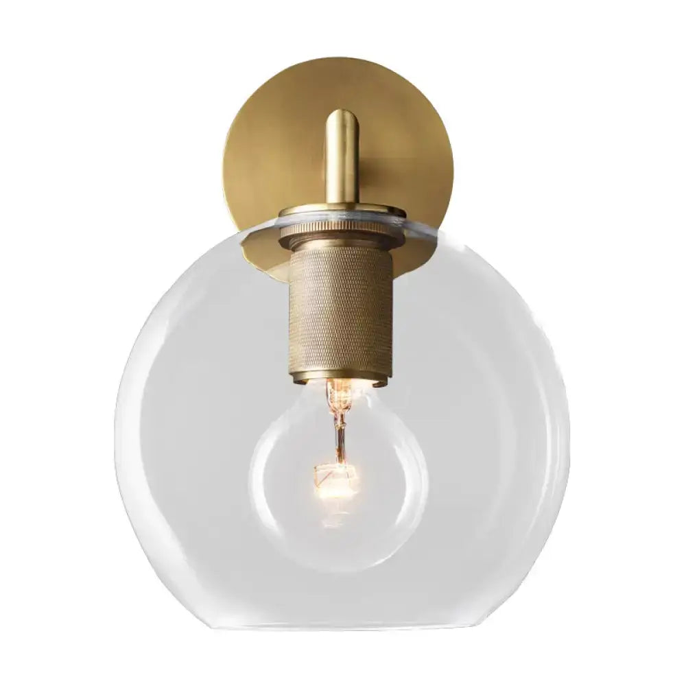 Decorbites™ minimalist bronze wall sconce with brass finish glass shade and exposed filament light bulb