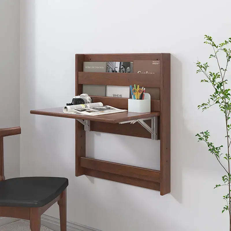 Minimalist brown wooden wall-mounted foldable compact corner desk with metal brackets for bedroom decorbites compact corner use