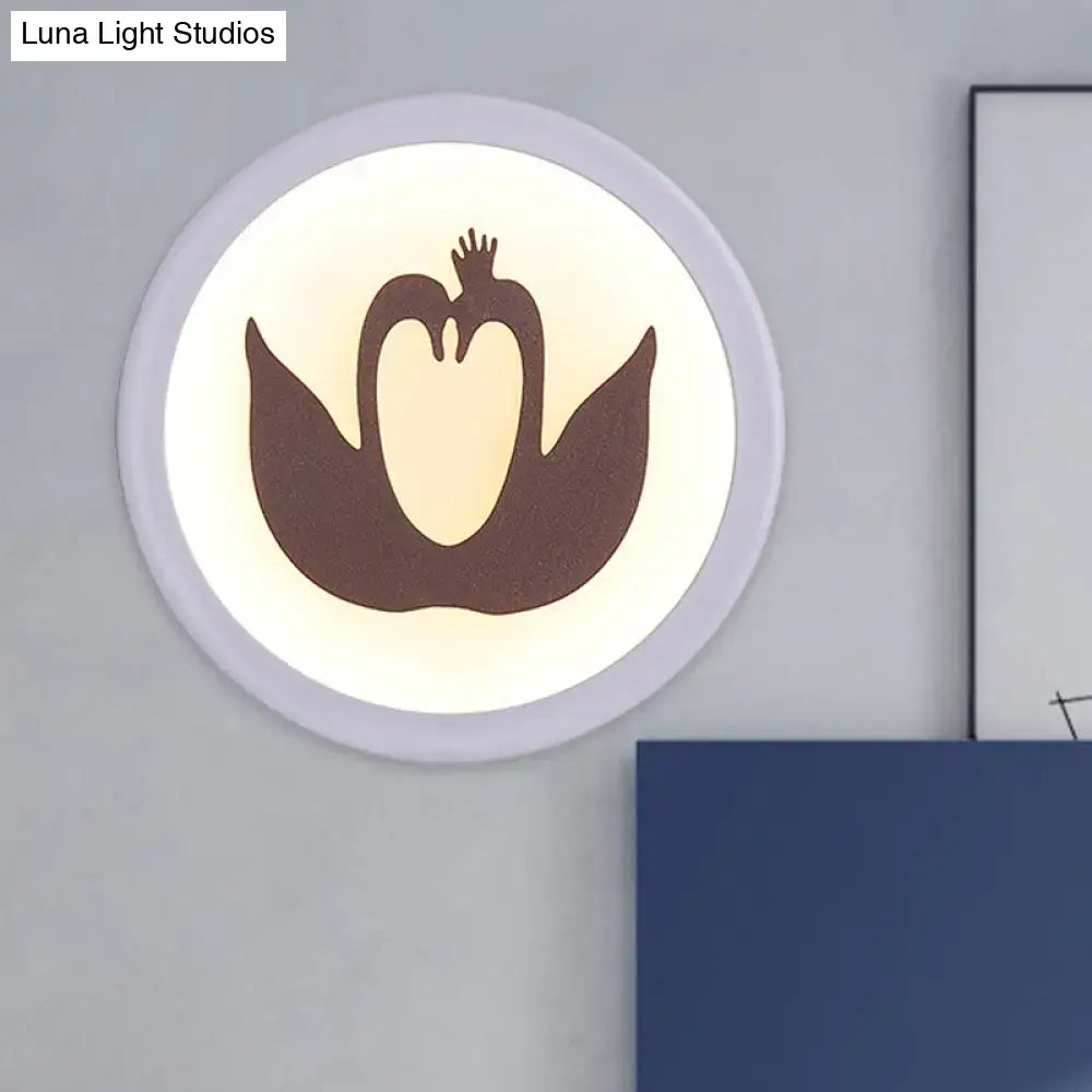 Minimalist 12 inch wall light with brown swan silhouette and soft white glow for bedroom LED fixture
