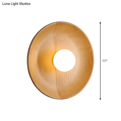 Minimalist brown wood wall light with warm-toned 11-inch wooden pendant and smooth natural grain finish