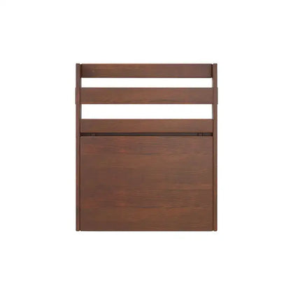 Brown wooden folding chair with slatted back and polished finish paired with decorbites corner computer desk