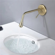 Minimalist brushed gold basin faucet with brass finish wall mounted tap featuring a sleek curved spout decorbites brushed gold