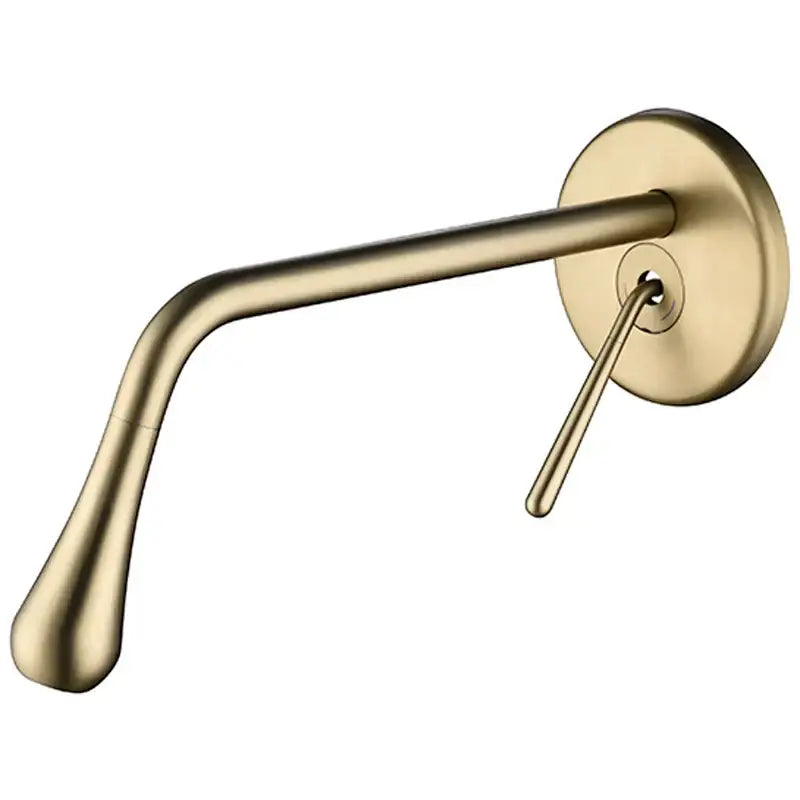 Modern wall-mounted brushed gold basin faucet with minimalist lever handle and sleek curved spout by decorbites brushed gold