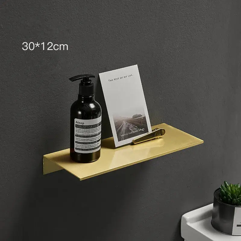 Minimalist brushed gold bathroom shelf with sleek metallic finish wall mounted shampoo rack decorbites brushed gold