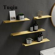 Minimalist brushed gold metal floating shelves with sleek design for bathroom decorbites brushed gold bathroom use