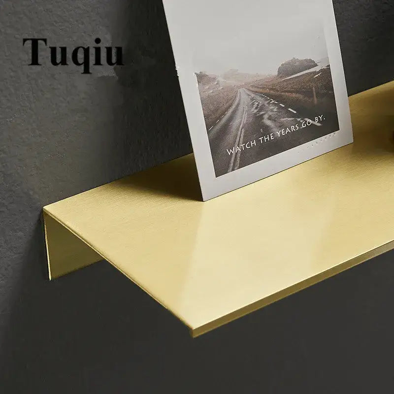 Minimalist brushed gold bathroom shelf wall mounted shampoo rack with sleek decorbites brushed gold metallic finish