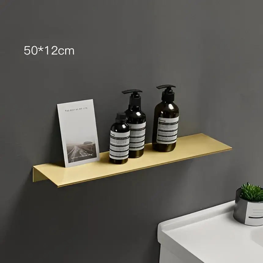 Minimalist brushed gold metal bathroom shelf wall mounted shampoo rack with sleek decorbites brushed gold design
