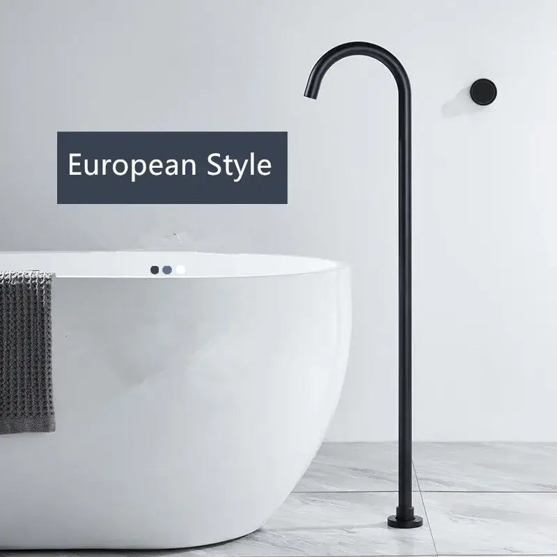 Black matte-finished european-style freestanding bathtub shower faucet with curved spout and minimalist design