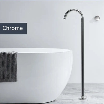 Chrome-finished tall bathtub shower faucet with sleek curved spout and cylindrical body for minimalist bathroom design