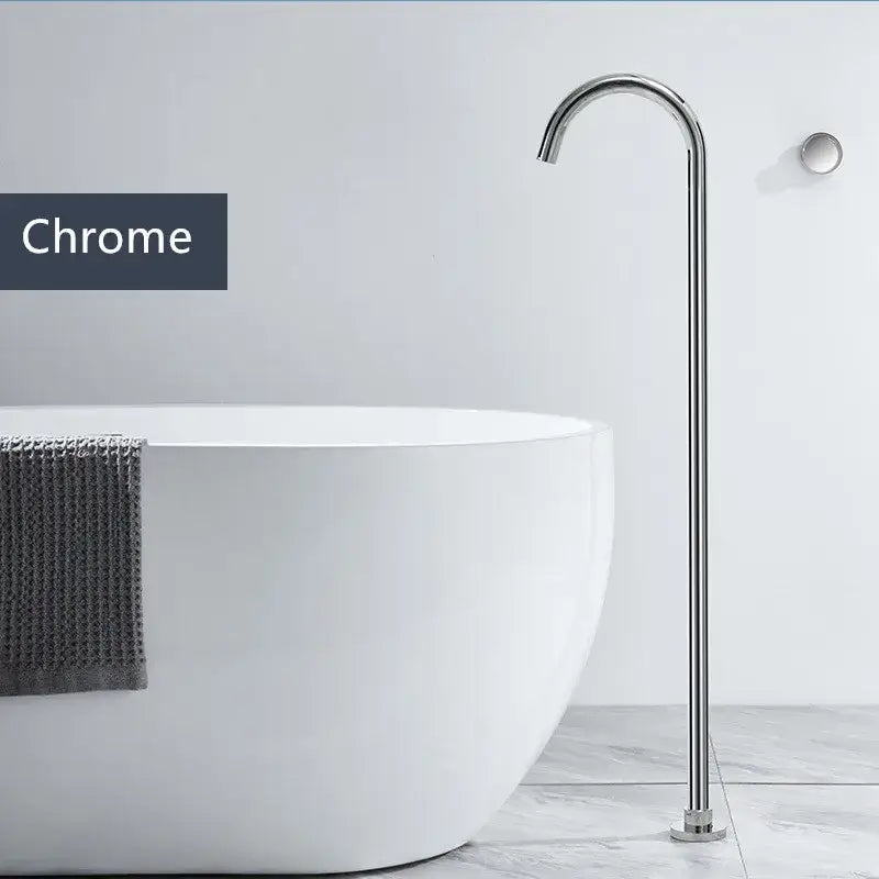 Chrome-finished tall bathtub shower faucet with sleek curved spout and cylindrical body for minimalist bathroom design