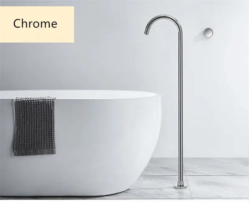Minimalist chrome finished tall bathtub shower faucet with sleek curved spout and modern design for bathtub shower use