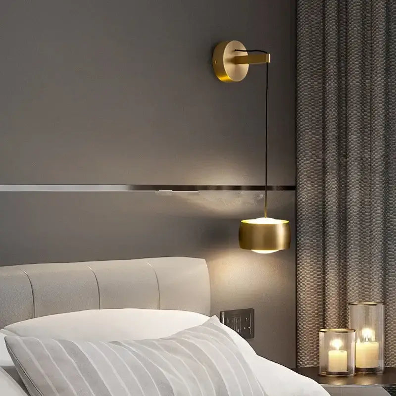 Minimalist brushed gold wall lamp with sleek cylindrical shade and adjustable arm for bedroom reading decorbites copper adjustable wall