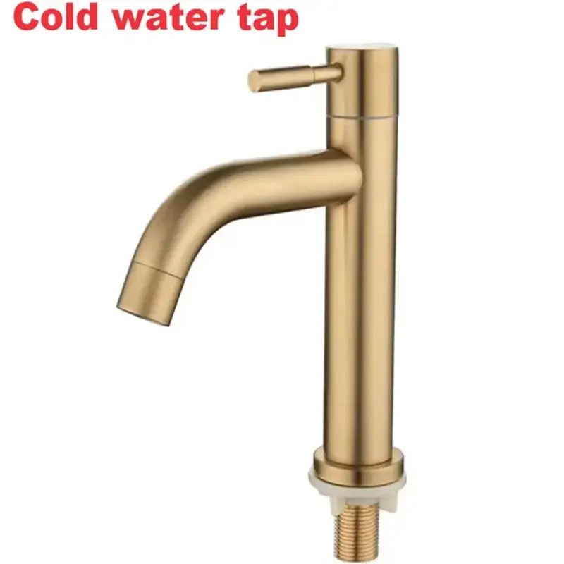 Minimalist brushed gold stainless steel single hole bathroom faucet with single-handle modern cold water design