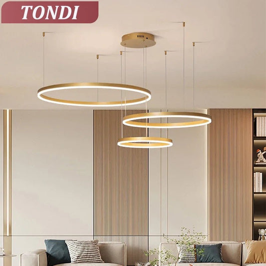 Minimalist Brushed Ring Pendant Light in Gold and Black - Decorbites