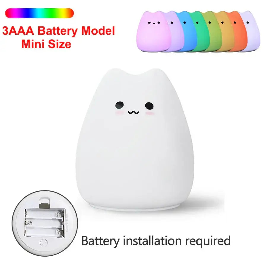 White minimalist cat silicone led night light with cute face and rainbow colors for bedroom decorbites cat silicone use