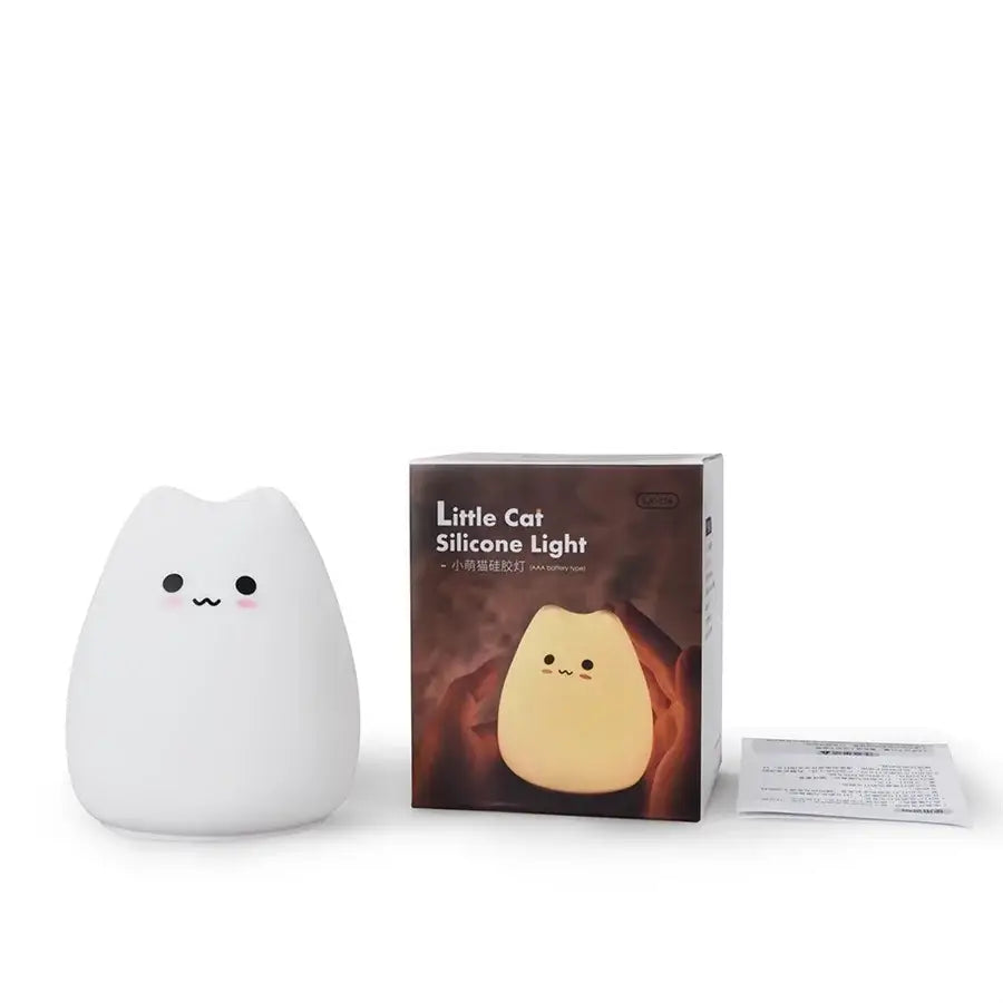 Minimalist white cat silicone led night light with black dot eyes and pink cheeks for bedroom decorbites cat silicone lamp