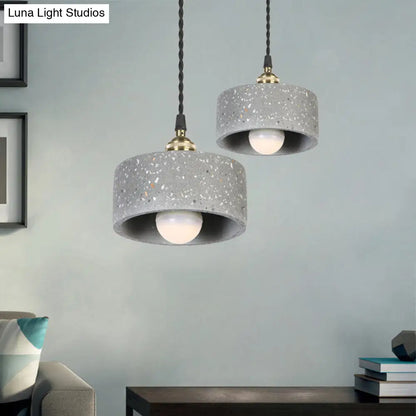 Minimalist Cement Suspension Pendant Light for Kitchen - Single Head Drum Shape Undertint Design