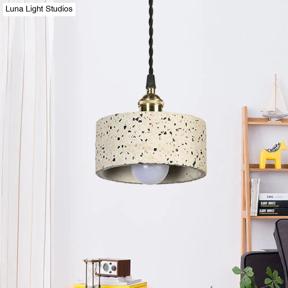 Minimalist Cement Suspension Pendant Light for Kitchen - Single Head Drum Shape Undertint Design