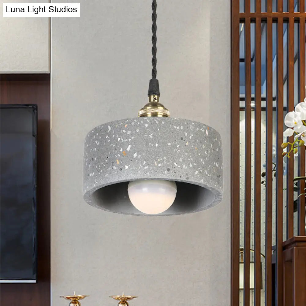 Minimalist Cement Suspension Pendant Light for Kitchen - Single Head Drum Shape Undertint Design