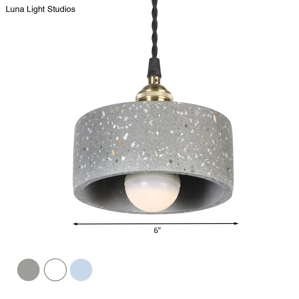 Minimalist Cement Suspension Pendant Light for Kitchen - Single Head Drum Shape Undertint Design