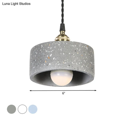 Minimalist Cement Suspension Pendant Light for Kitchen - Single Head Drum Shape Undertint Design