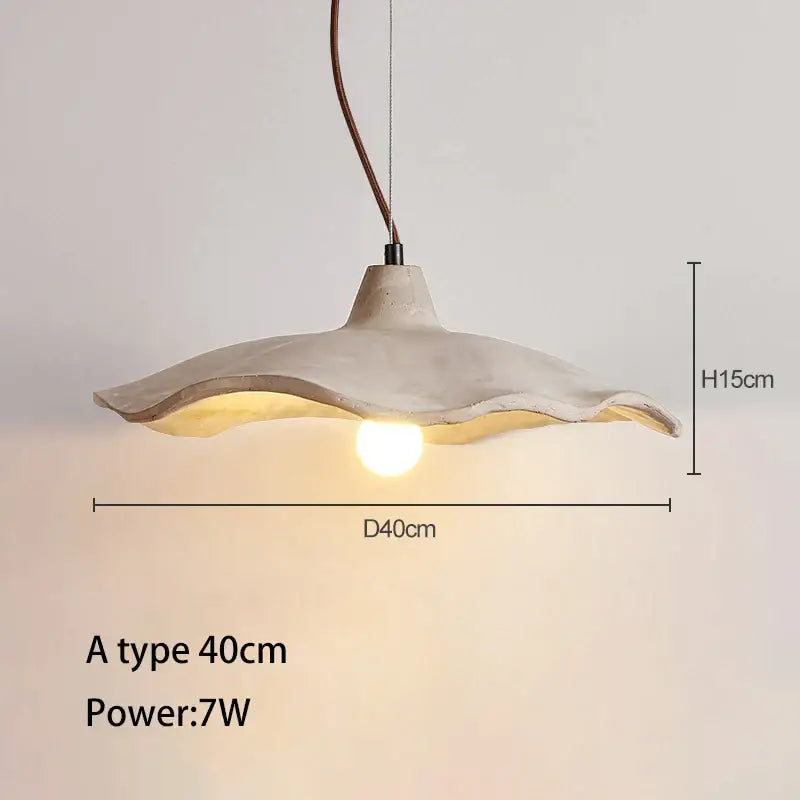Minimalist beige handcrafted ceramic pendant chandelier with wavy petal design and warm glow for concrete ceiling hanging