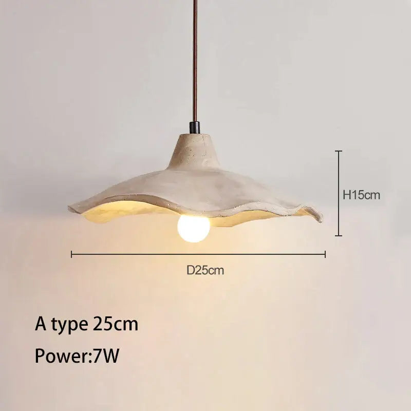 Cream-colored ceramic petal pendant chandelier with wavy design and 7w bulb for decorbites concrete ceiling hanging