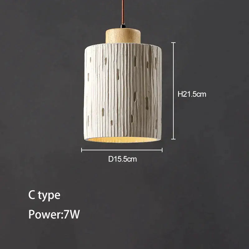 Minimalist cylindrical concrete pendant chandelier with vertical grooves and wooden top for decorbites concrete ceiling hanging