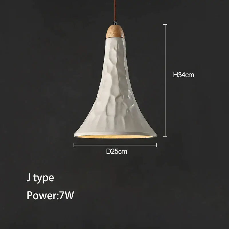 Minimalist white ceramic petal pendant chandelier with textured fluted design and wooden top cap for concrete ceiling hanging