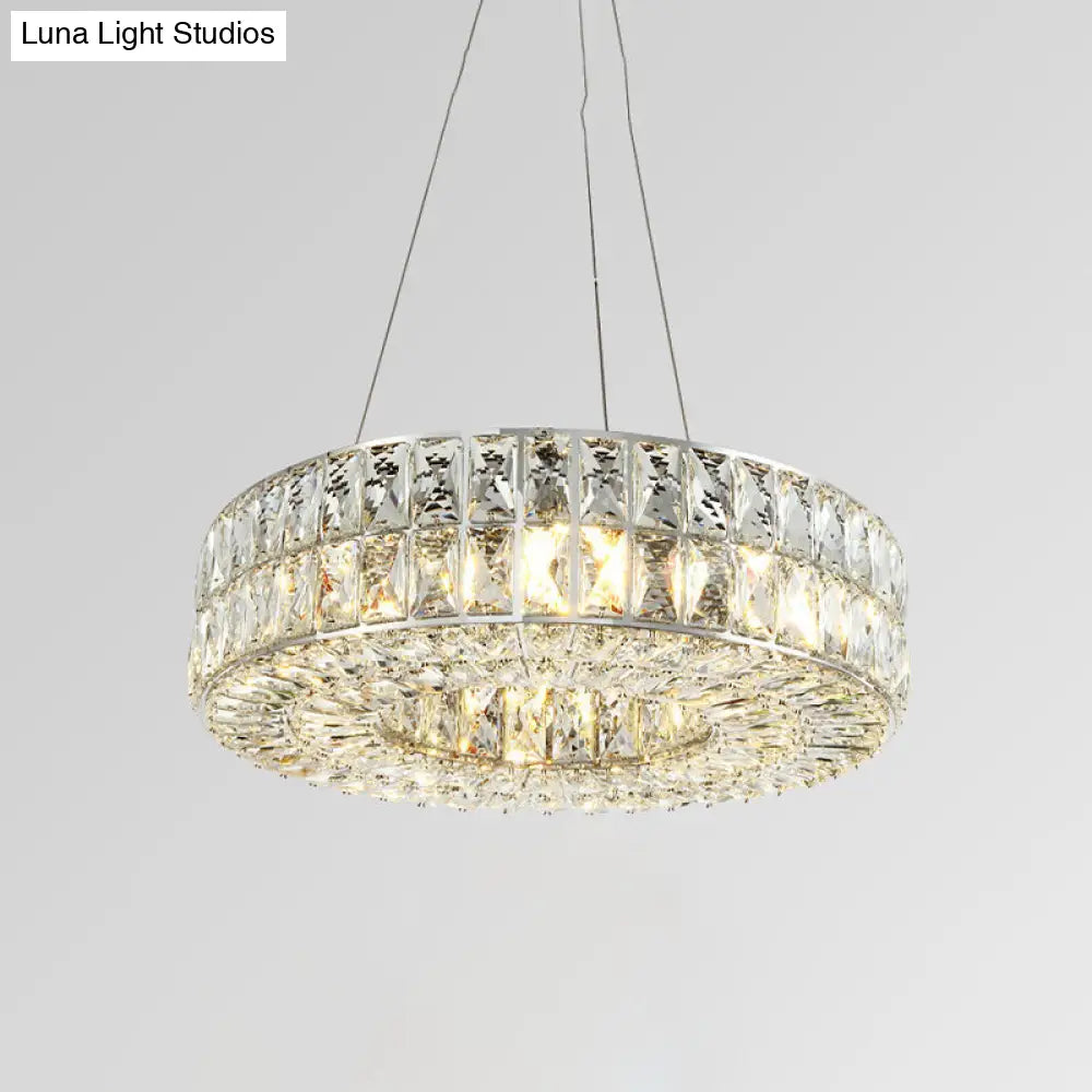 Lámpara de araña minimalista cromada con prismas de cristal biselados - Diseño circular, lámpara colgante de 8 bombillas para comedor