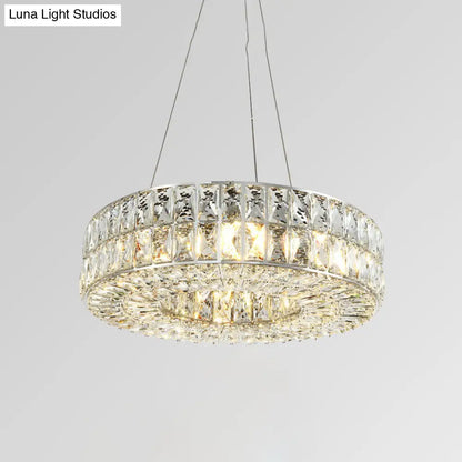 Lámpara de araña minimalista cromada con prismas de cristal biselados - Diseño circular, lámpara colgante de 8 bombillas para comedor