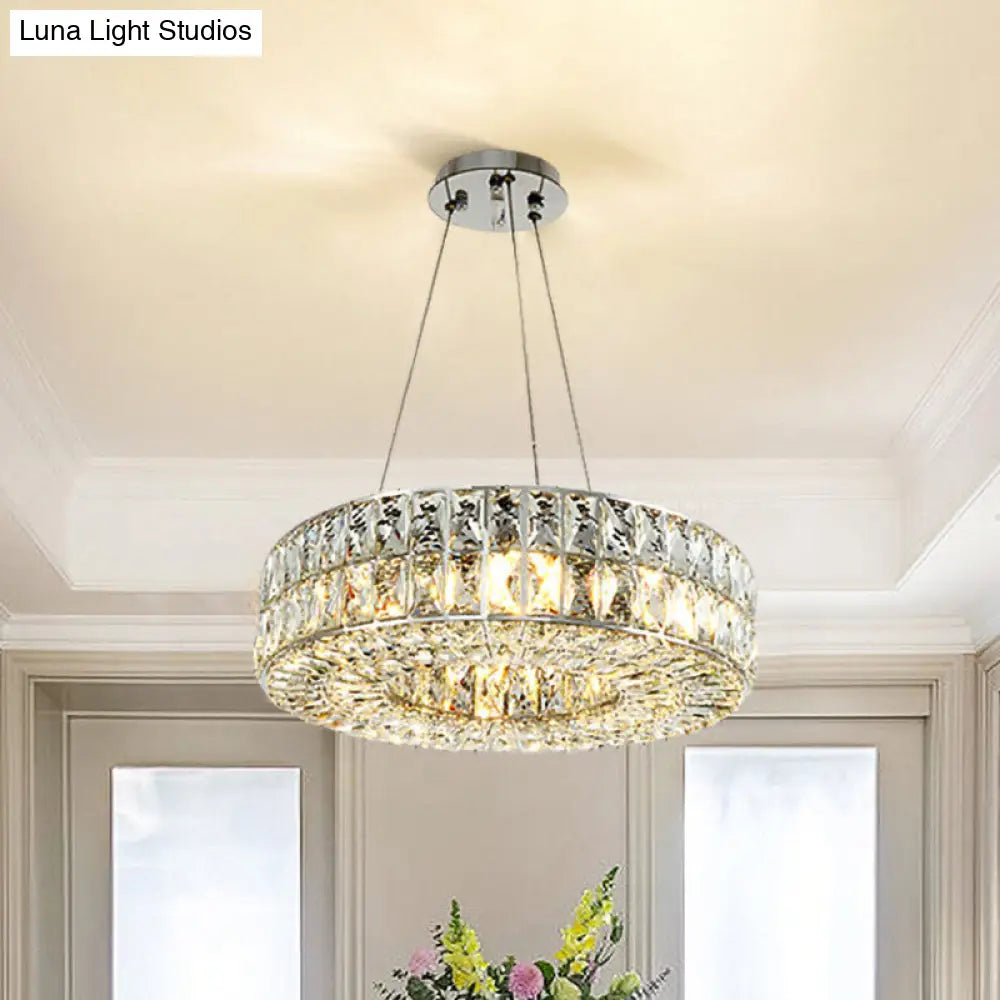 Lámpara de araña minimalista cromada con prismas de cristal biselados - Diseño circular, lámpara colgante de 8 bombillas para comedor