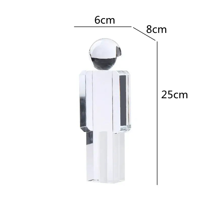 Minimalist decorbites crystal man statue featuring a clear acrylic body with polished chrome sphere head for living room decor
